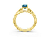 Yellow gold Emerald Cut Blue Topaz Ring with Milgrain Pavé Band and Four-Prong Setting_15