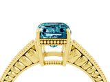 Yellow gold Emerald Cut Blue Topaz Ring with Milgrain Pavé Band and Four-Prong Setting_16