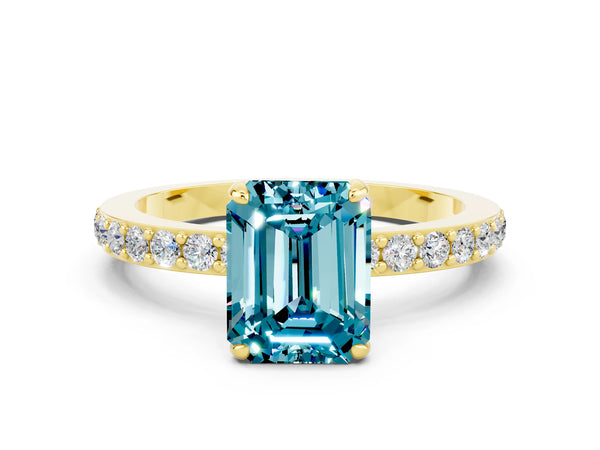 Yellow gold Emerald Cut Blue Topaz Pavé Engagement Ring with Round  Accents and Prong Setting