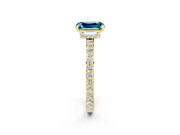 Yellow gold Emerald Cut Blue Topaz Pavé Engagement Ring with Round  Accents and Prong Setting