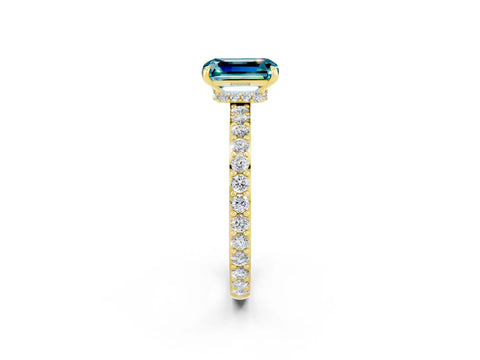 Yellow gold Emerald Cut Blue Topaz Ring with Pavé Band and Four-Prong Setting_2