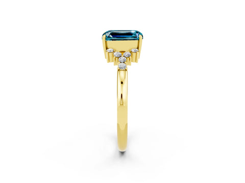 Yellow gold Emerald Cut Blue Topaz Ring with Side Stones and Four-Prong Setting_38