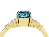 Yellow gold Emerald Cut Blue Topaz Ring with Side Stones and Four-Prong Setting_40