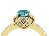 Yellow gold Emerald Cut Blue Topaz Scalloped Halo Engagement Ring with Round Shared Prong Band_28
