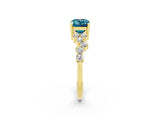 Yellow gold Emerald Cut Blue Topaz Scattered Round Accent Ring with Prong Setting_14