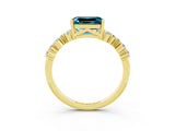 Yellow gold Emerald Cut Blue Topaz Scattered Round Accent Ring with Prong Setting_15
