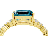 Yellow gold Emerald Cut Blue Topaz Scattered Round Accent Ring with Prong Setting_16