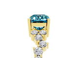 Yellow gold Emerald Cut Blue Topaz Scattered Round Accent Ring with Prong Setting_17