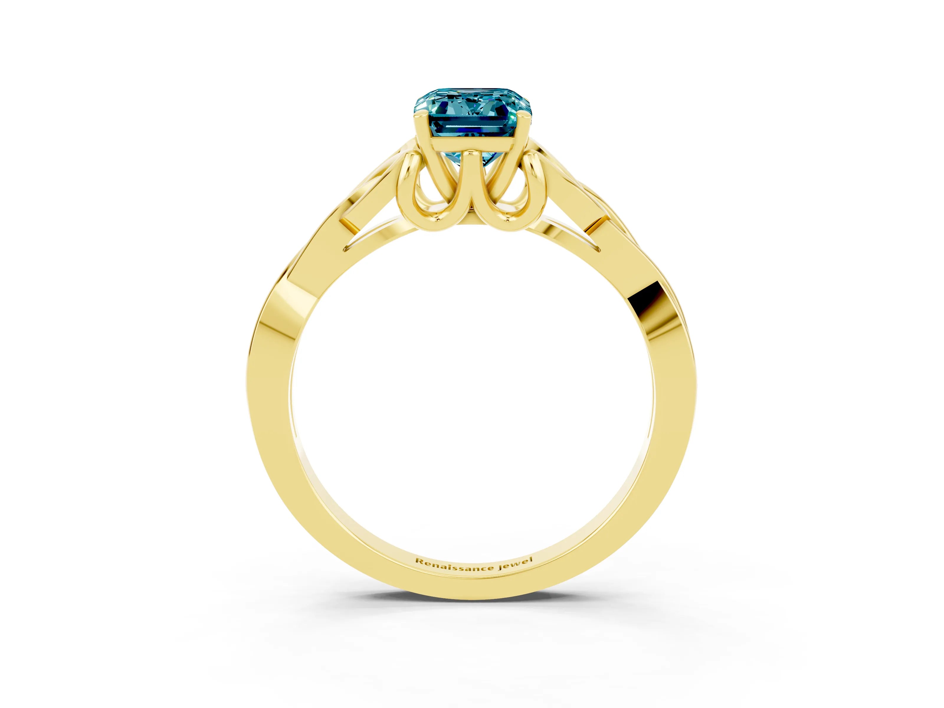 Yellow gold Emerald Cut Blue Topaz Solitaire Celtic Knot Ring with Four-Prong Setting_15