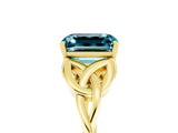 Yellow gold Emerald Cut Blue Topaz Solitaire Celtic Knot Ring with Four-Prong Setting_17