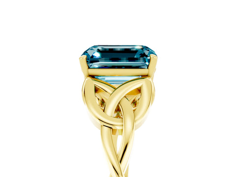 Yellow gold Emerald Cut Blue Topaz Solitaire Celtic Knot Ring with Four-Prong Setting_17
