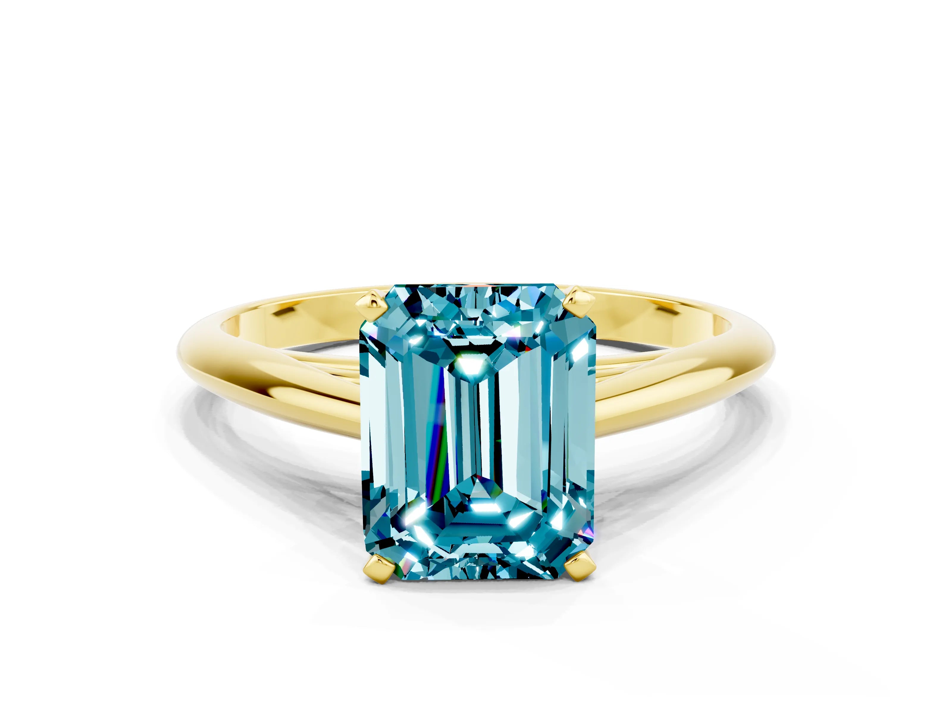 Yellow gold Emerald Cut Blue Topaz Solitaire Engagement Ring with Cathedral Setting and Four-Prong Mount_12