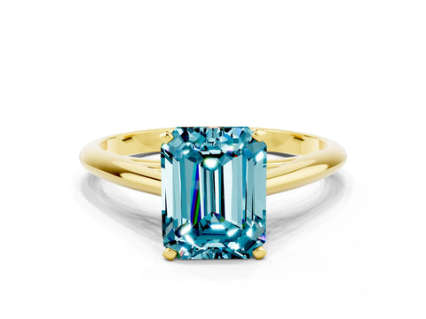 Yellow gold Emerald Cut Blue Topaz Solitaire Engagement Ring with Cathedral Setting and Four-Prong Mount_12