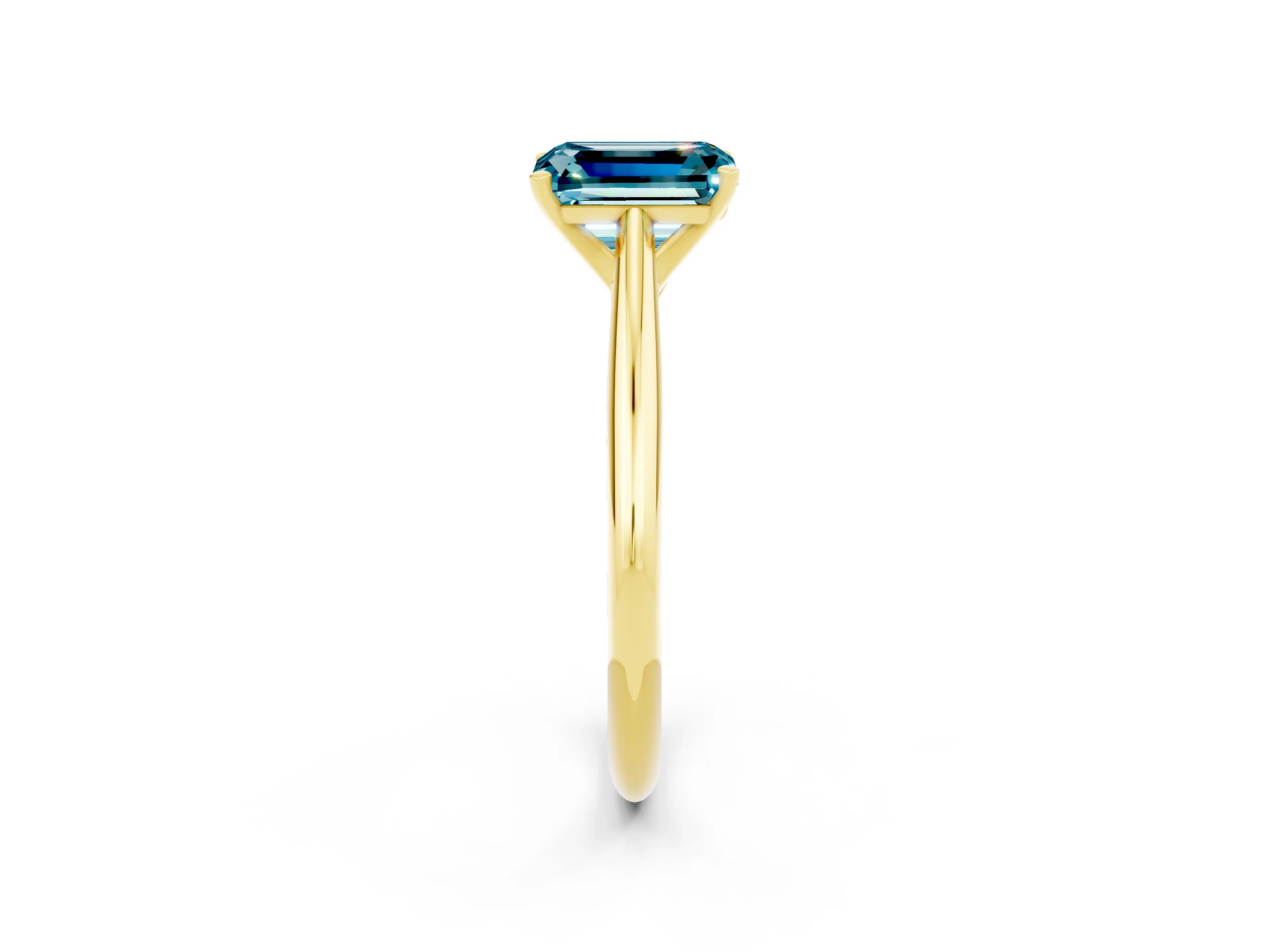 Yellow gold Emerald Cut Blue Topaz Solitaire Engagement Ring with Cathedral Setting and Four-Prong Mount_14