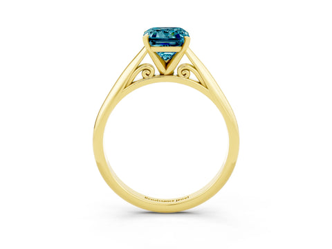 Yellow gold Emerald Cut Blue Topaz Solitaire Engagement Ring with Cathedral Setting and Four-Prong Mount_15