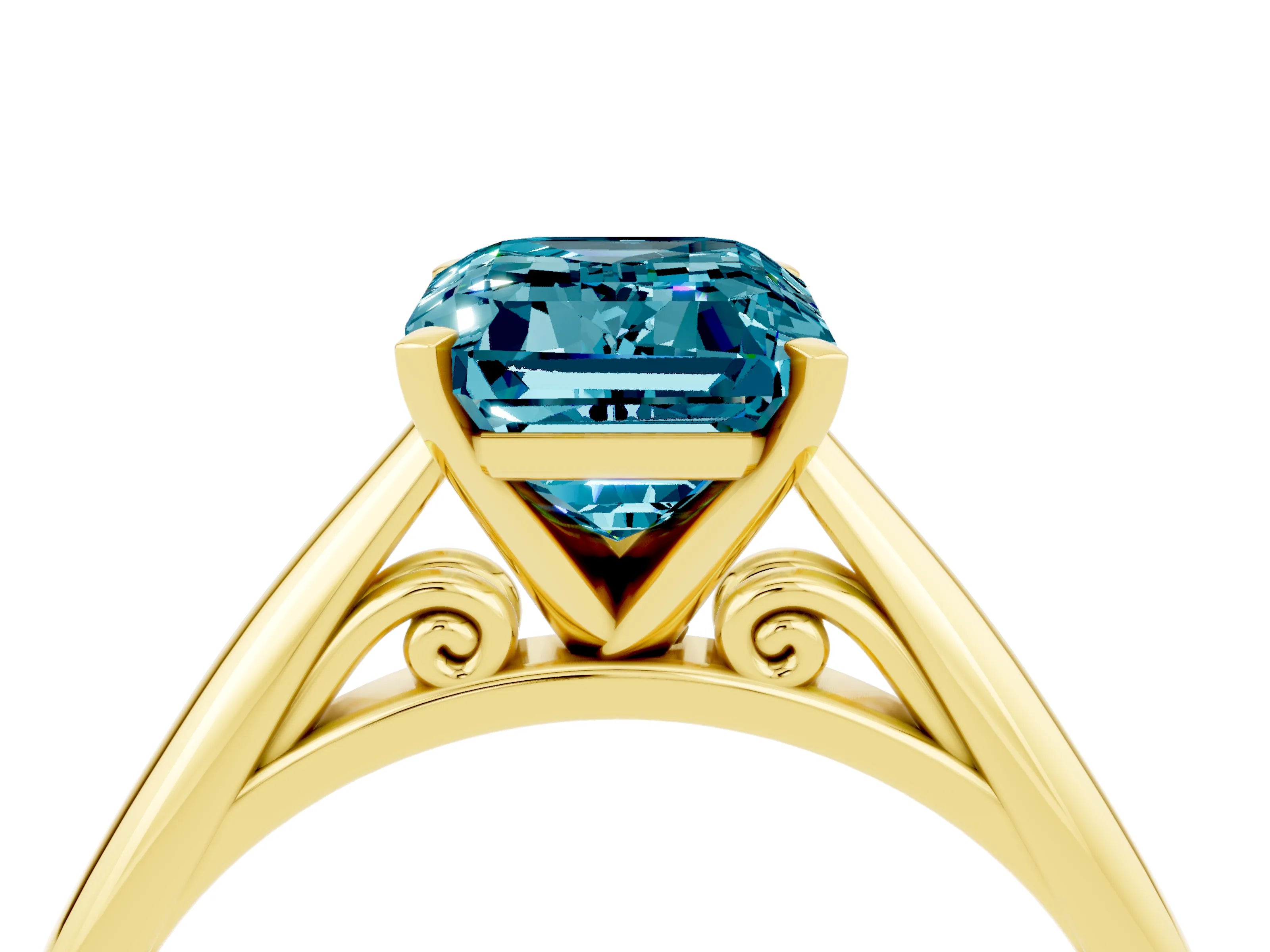 Yellow gold Emerald Cut Blue Topaz Solitaire Engagement Ring with Cathedral Setting and Four-Prong Mount_16