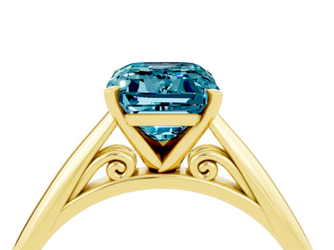 Yellow gold Emerald Cut Blue Topaz Solitaire Engagement Ring with Cathedral Setting and Four-Prong Mount_16
