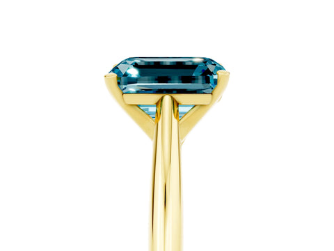 Yellow gold Emerald Cut Blue Topaz Solitaire Engagement Ring with Cathedral Setting and Four-Prong Mount_17