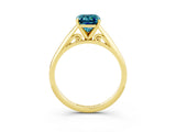 Yellow gold Emerald Cut Blue Topaz Solitaire Engagement Ring with Cathedral Setting and Four-Prong Mount_27