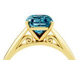Yellow gold Emerald Cut Blue Topaz Solitaire Engagement Ring with Cathedral Setting and Four-Prong Mount_70
