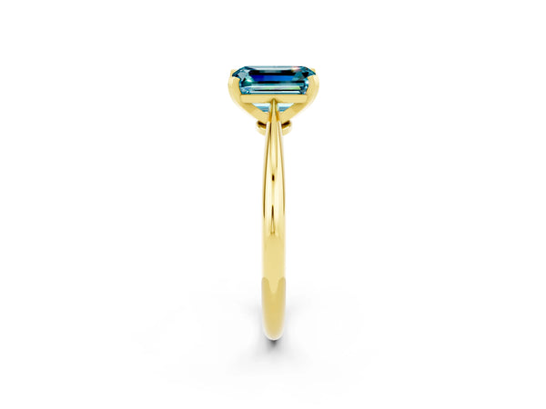 Yellow gold Emerald Cut Blue Topaz Solitaire Engagement Ring with Classic Band and Four-Prong Setting