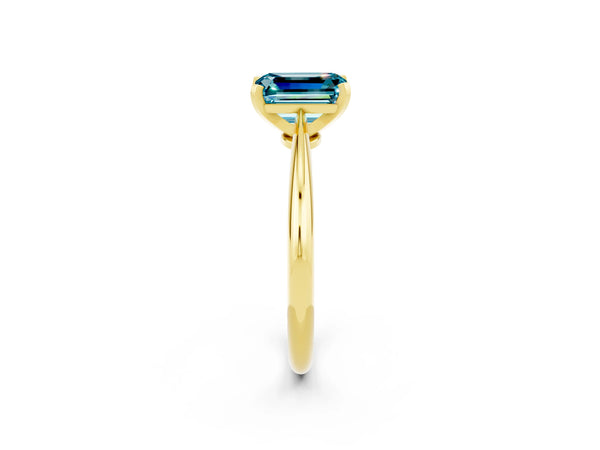 Yellow gold Emerald Cut Blue Topaz Solitaire Engagement Ring with Classic Band and Four-Prong Setting