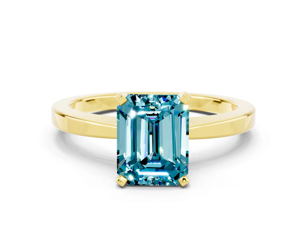 Yellow gold Emerald Cut Blue Topaz Solitaire Engagement Ring with Classic Band and Four-Prong Setting