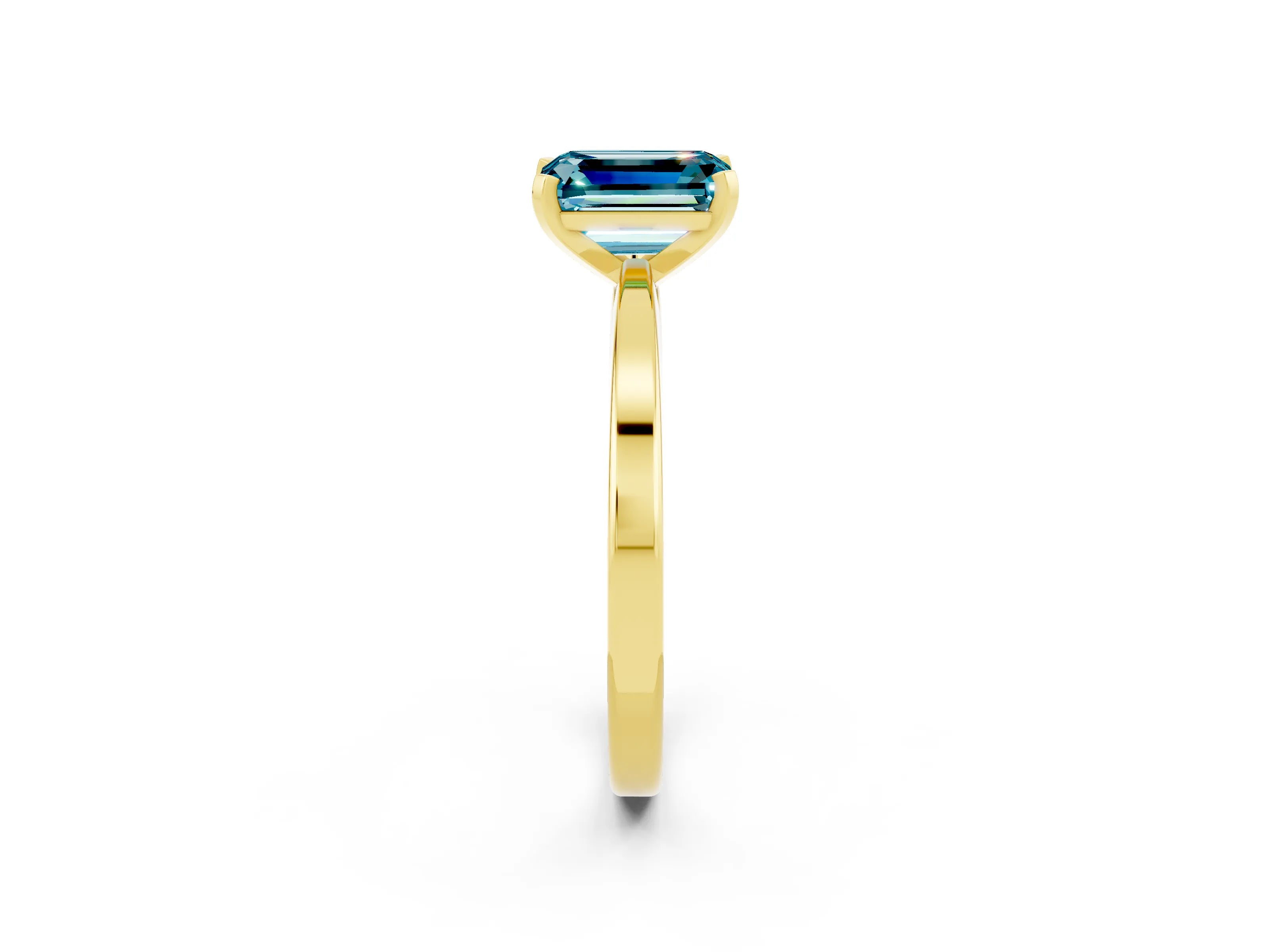 Yellow gold Emerald Cut Blue Topaz Solitaire Engagement Ring with Classic Band and Four-Prong Setting_38