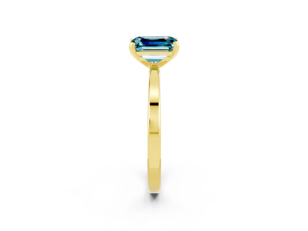 Yellow gold Emerald Cut Blue Topaz Solitaire Engagement Ring with Classic Band and Four-Prong Setting
