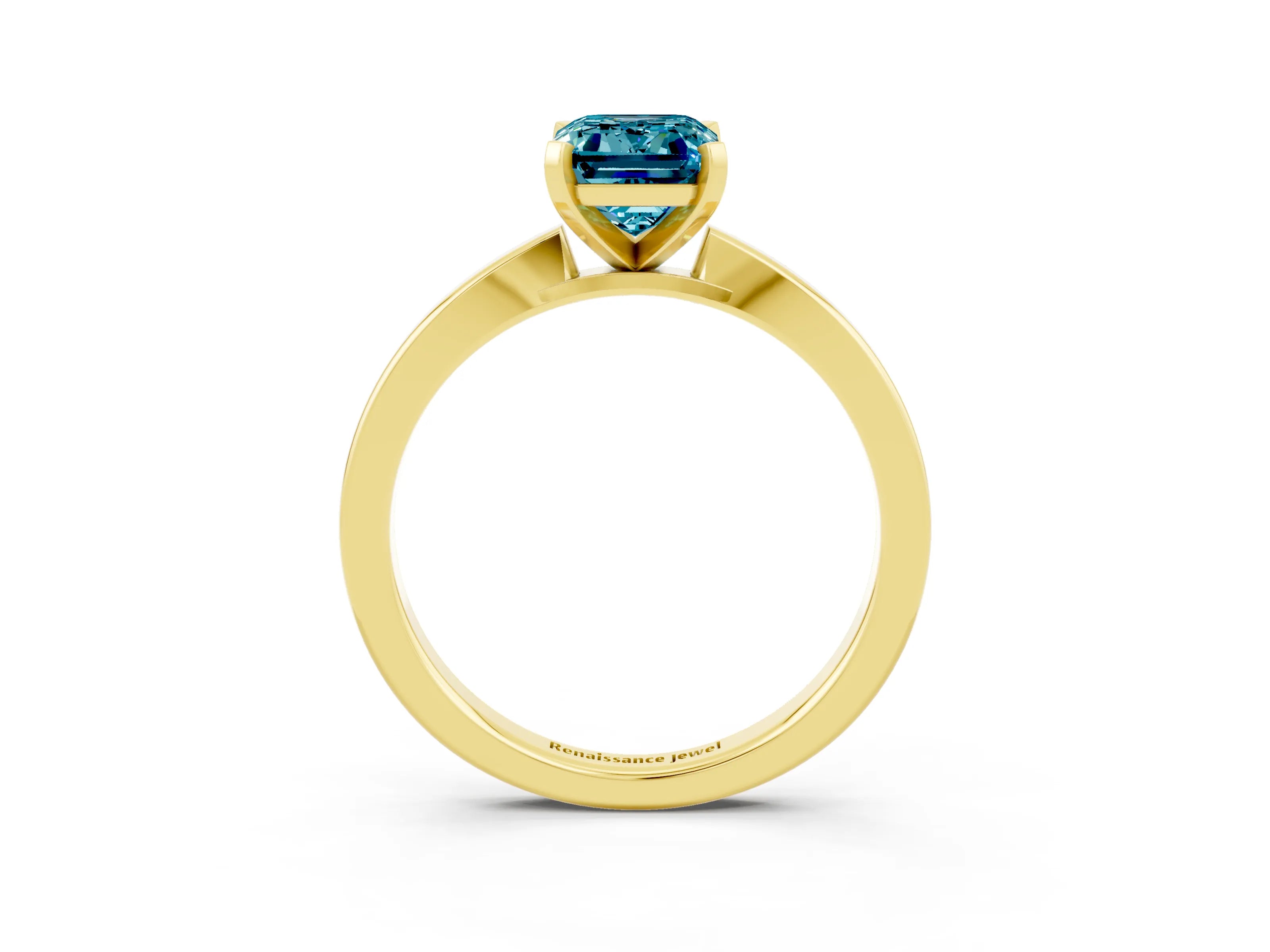 Yellow gold Emerald Cut Blue Topaz Solitaire Engagement Ring with Classic Band and Four-Prong Setting_39
