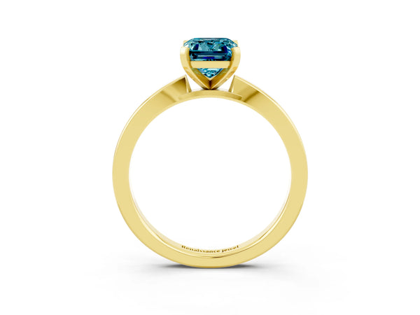 Yellow gold Emerald Cut Blue Topaz Solitaire Engagement Ring with Classic Band and Four-Prong Setting