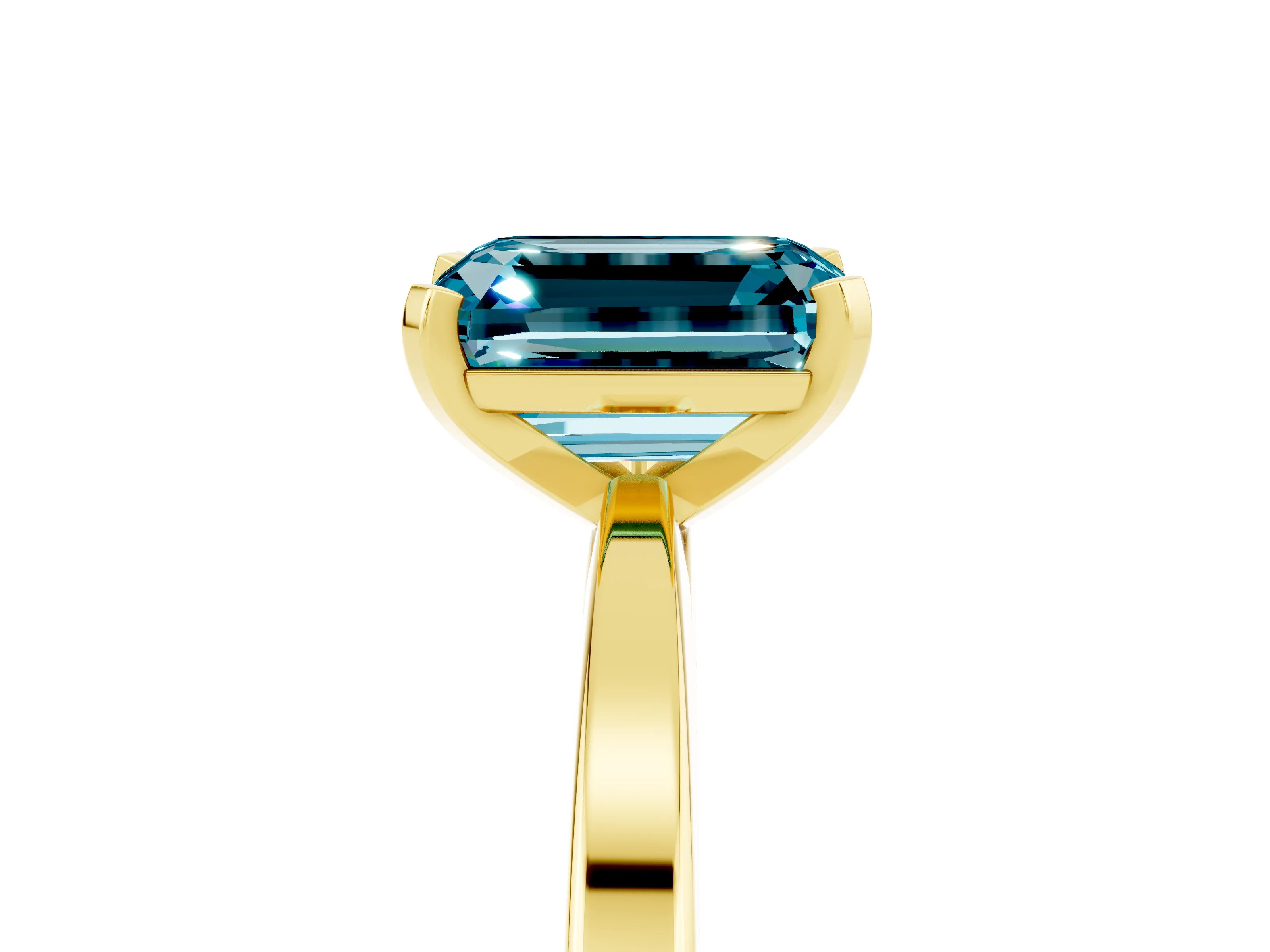 Yellow gold Emerald Cut Blue Topaz Solitaire Engagement Ring with Classic Band and Four-Prong Setting_41