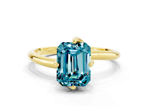 Yellow gold Emerald Cut Blue Topaz Solitaire Engagement Ring with Four-Prong Setting and Classic Band_12