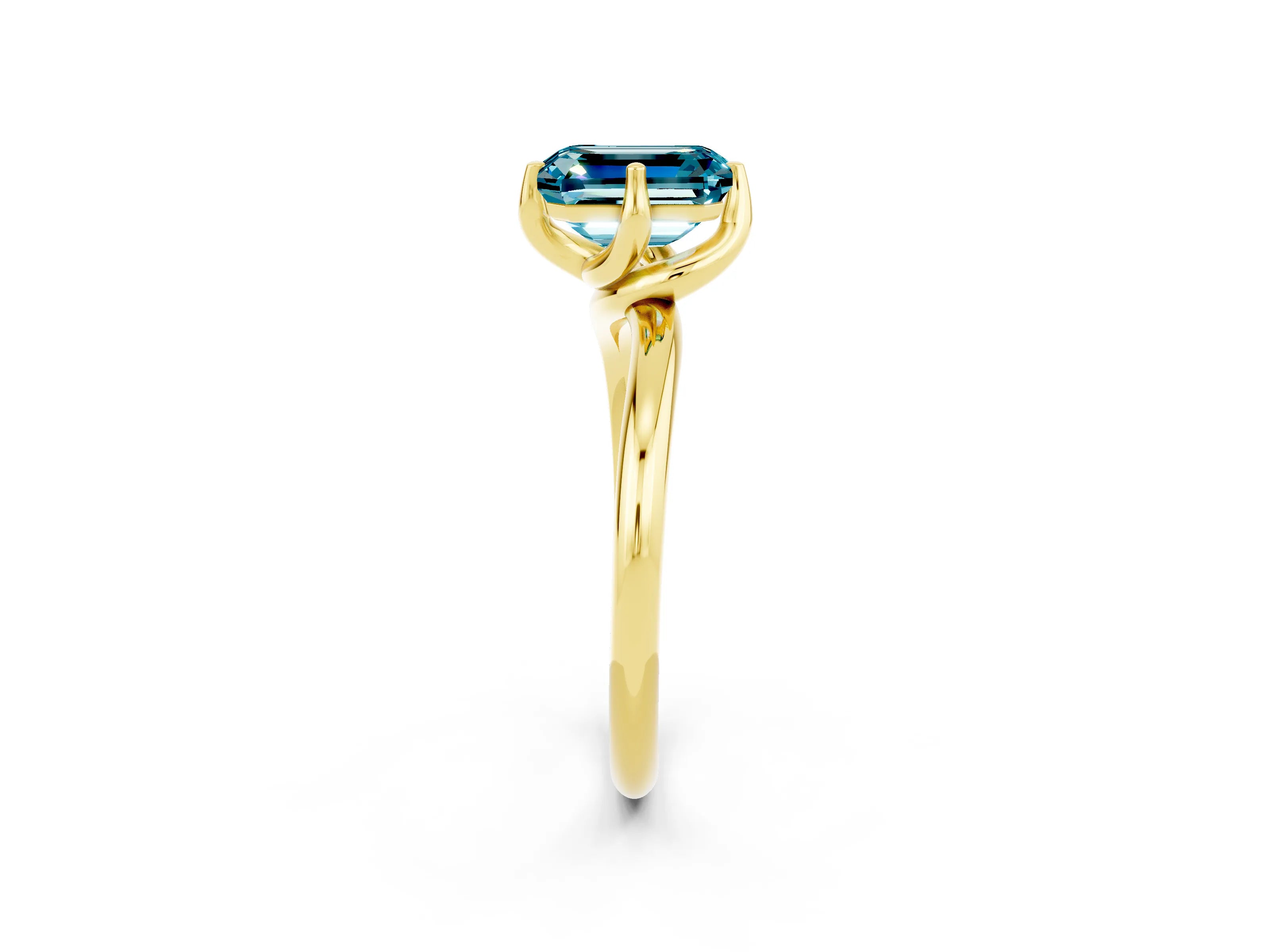 Yellow gold Emerald Cut Blue Topaz Solitaire Engagement Ring with Four-Prong Setting and Classic Band_14