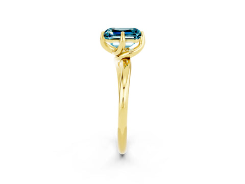 Yellow gold Emerald Cut Blue Topaz Solitaire Engagement Ring with Four-Prong Setting and Classic Band_14