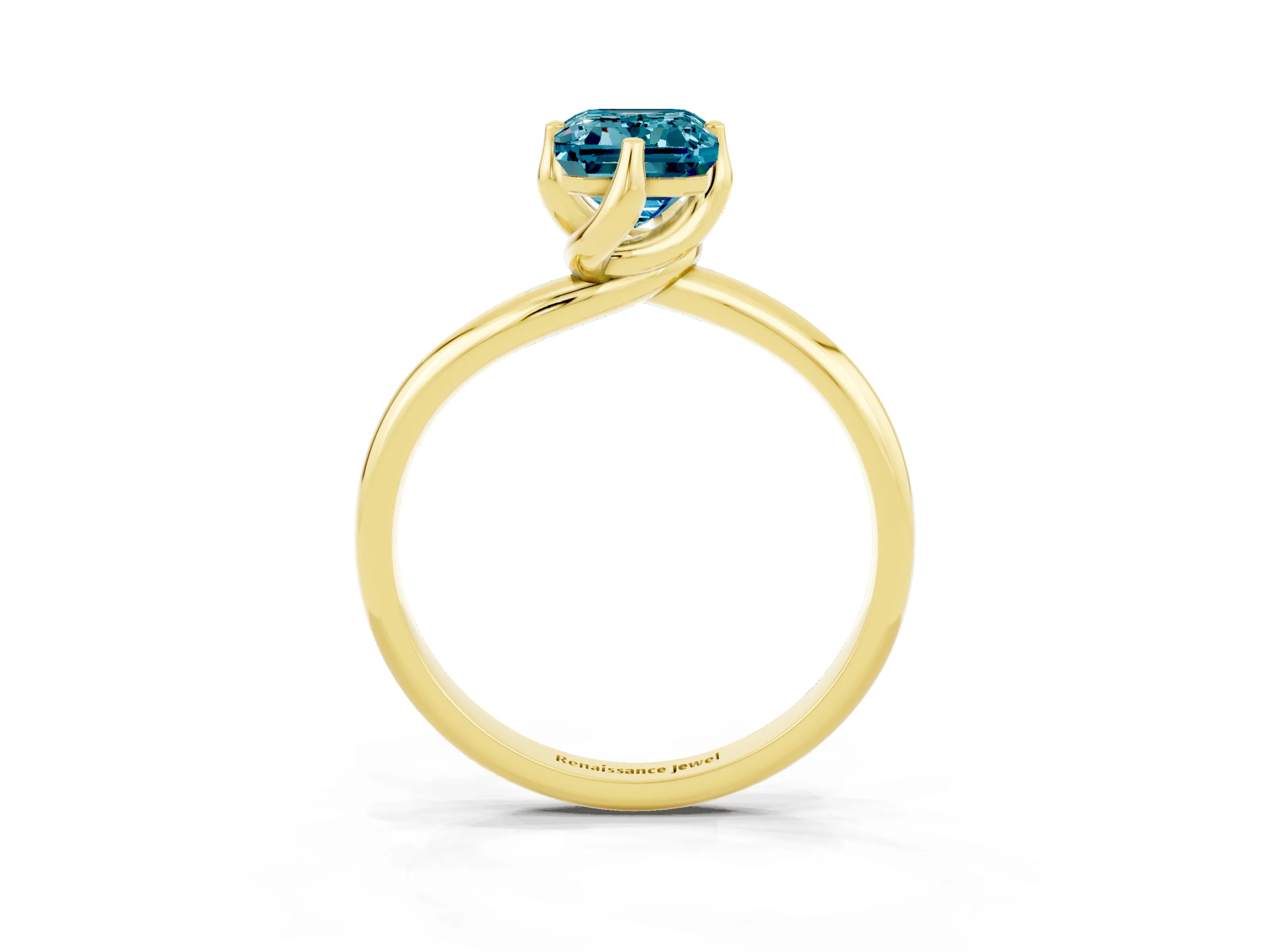 Yellow gold Emerald Cut Blue Topaz Solitaire Engagement Ring with Four-Prong Setting and Classic Band_15