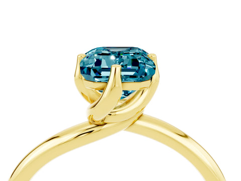 Yellow gold Emerald Cut Blue Topaz Solitaire Engagement Ring with Four-Prong Setting and Classic Band_16