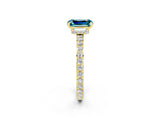 Yellow gold Emerald Cut Blue Topaz Solitaire Engagement Ring with Pavé Band and Four-Prong Setting_2