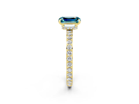 Yellow gold Emerald Cut Blue Topaz Solitaire Engagement Ring with Pavé Band and Four-Prong Setting_2