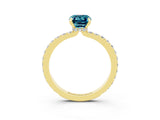 Yellow gold Emerald Cut Blue Topaz Solitaire Engagement Ring with Pavé Band and Four-Prong Setting_3