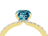 Yellow gold Emerald Cut Blue Topaz Solitaire Engagement Ring with Pavé Band and Four-Prong Setting_4