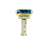 Yellow gold Emerald Cut Blue Topaz Solitaire Engagement Ring with Pavé Band and Four-Prong Setting_5