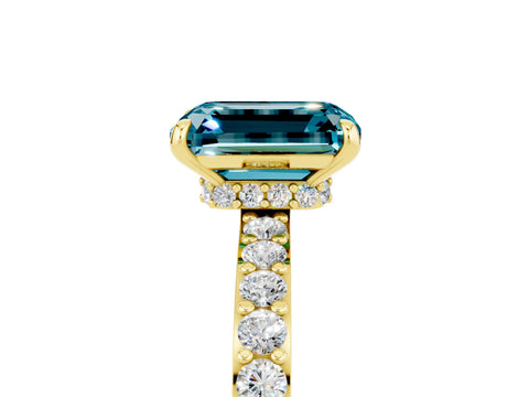 Yellow gold Emerald Cut Blue Topaz Solitaire Engagement Ring with Pavé Band and Four-Prong Setting_5