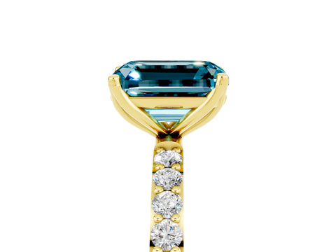 Yellow gold Emerald Cut Blue Topaz Solitaire Engagement Ring with Pavé Band and Prong Setting_5