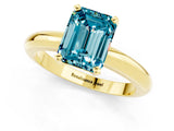 Yellow gold Emerald Cut Blue Topaz Solitaire Engagement Ring with Round Band and Four-Prong Setting_1