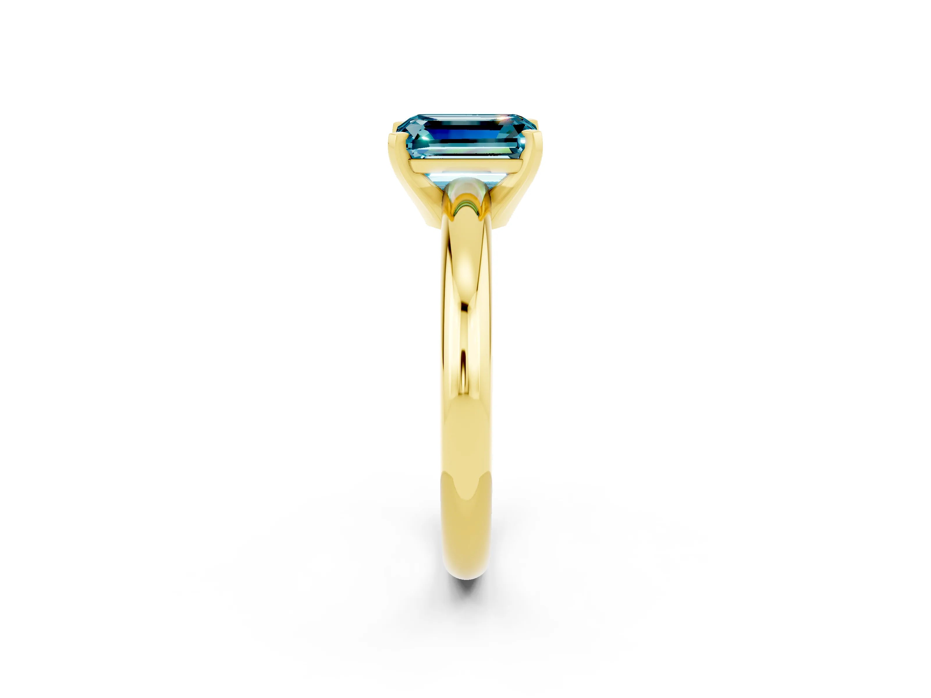 Yellow gold Emerald Cut Blue Topaz Solitaire Engagement Ring with Round Band and Four-Prong Setting_2