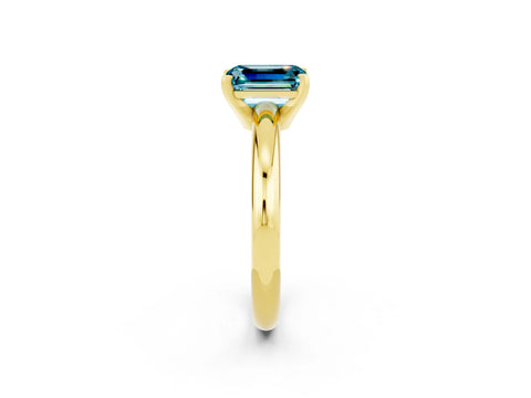 Yellow gold Emerald Cut Blue Topaz Solitaire Engagement Ring with Round Band and Four-Prong Setting_2