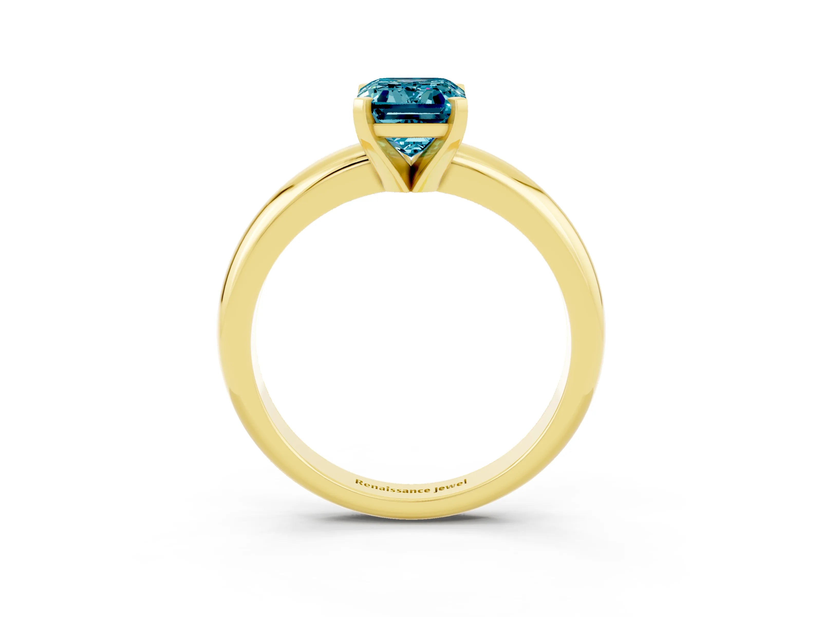 Yellow gold Emerald Cut Blue Topaz Solitaire Engagement Ring with Round Band and Four-Prong Setting_3