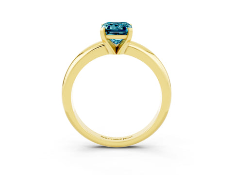 Yellow gold Emerald Cut Blue Topaz Solitaire Engagement Ring with Round Band and Four-Prong Setting_3