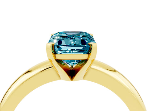 Yellow gold Emerald Cut Blue Topaz Solitaire Engagement Ring with Round Band and Four-Prong Setting_4